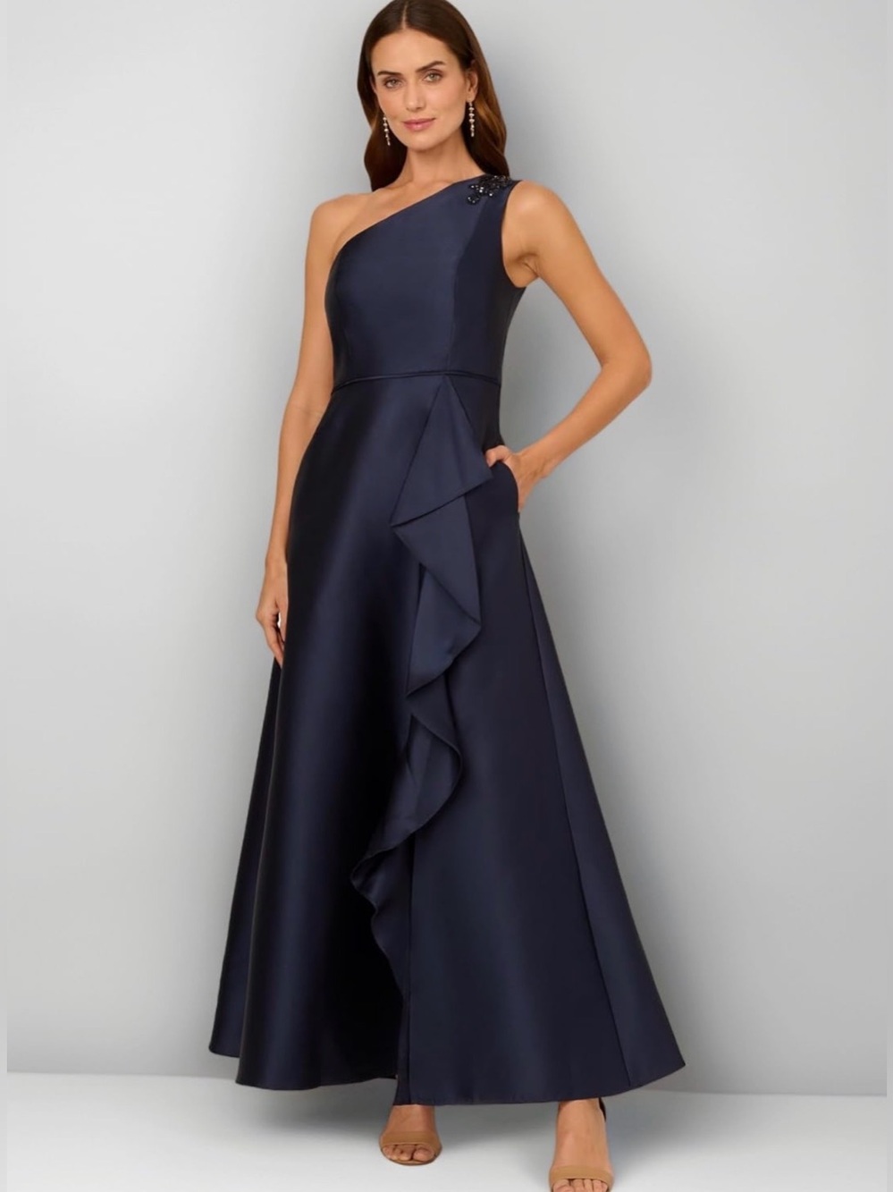 Adrianna Papell One Shoulder Mikado Gown Women's Special Occasion Dress